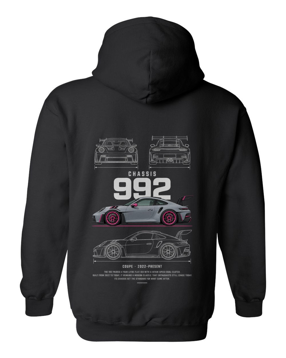 992 full-back artwork black pull over hoodie back view with the design