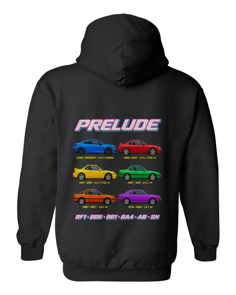 Honda Prelude evolution poster black pull over hoodie back view with the design