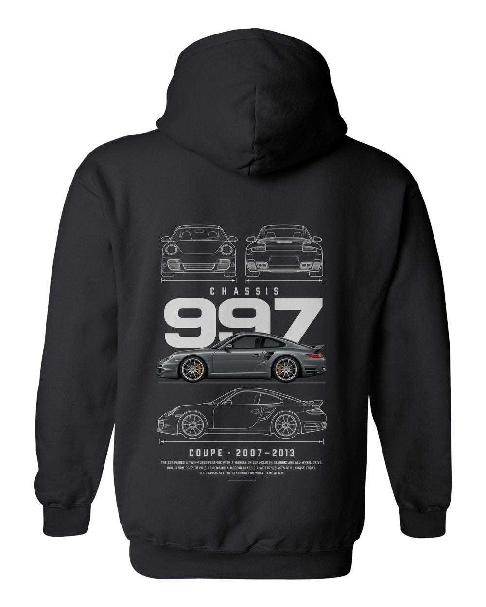 997 full-back artwork black pull over hoodie back view with the design