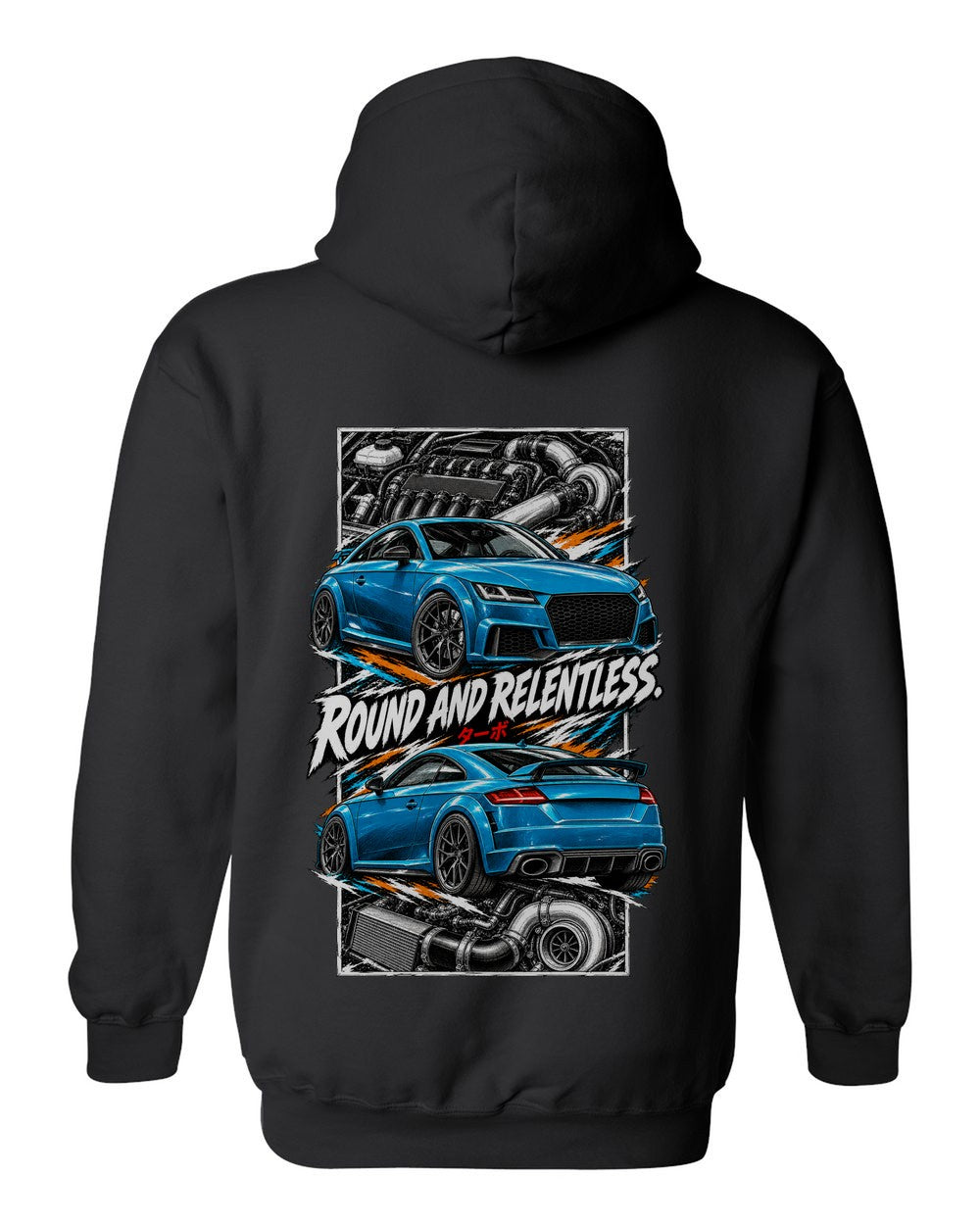 Audi Tt Rs torn poster black pull over hoodie back view with the design
