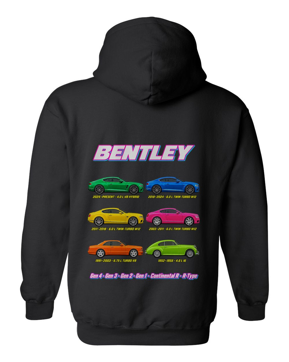 Bentley Continental evolution poster black pull over hoodie back view with the design