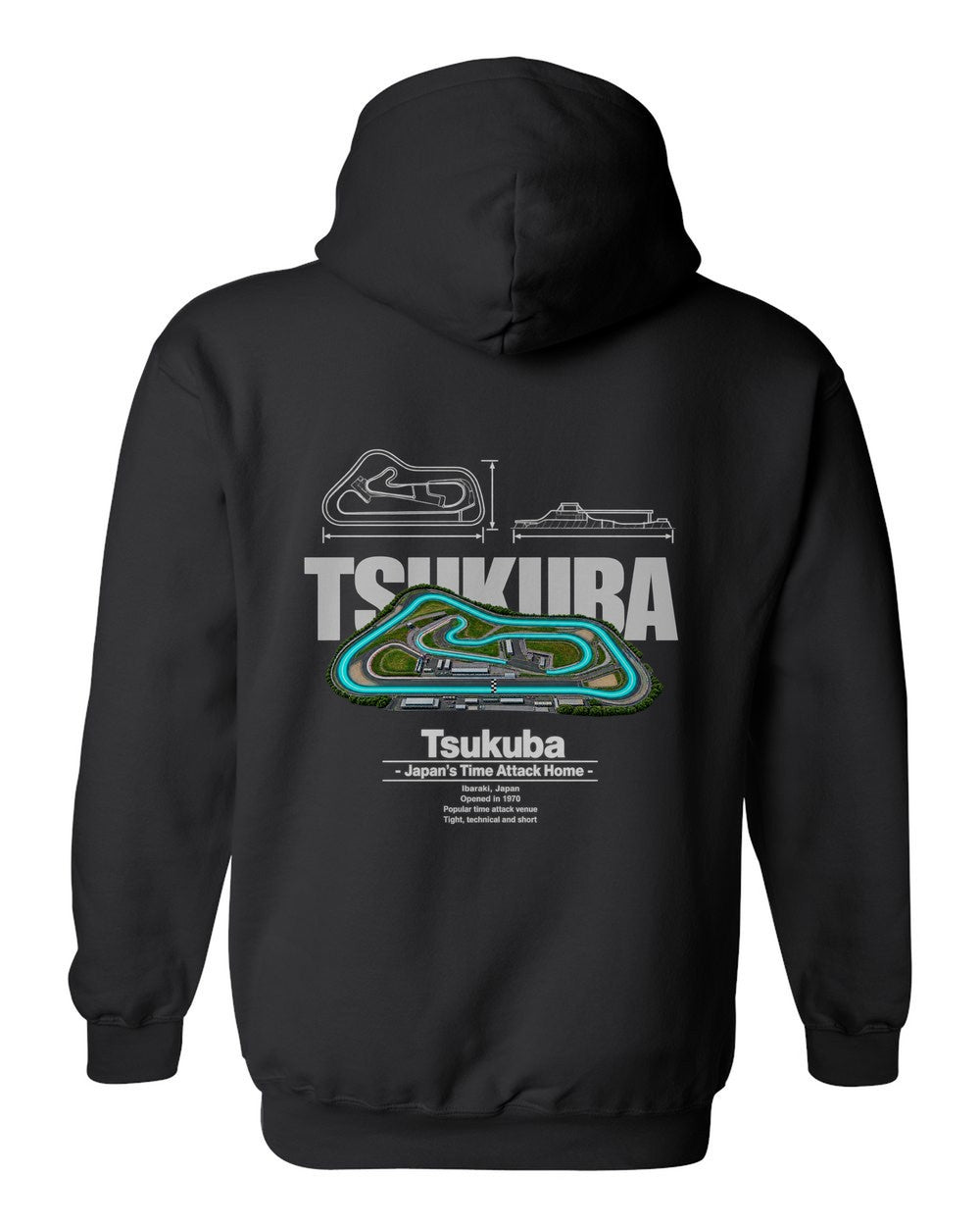 Tsukuba black pull over hoodie back view with the design