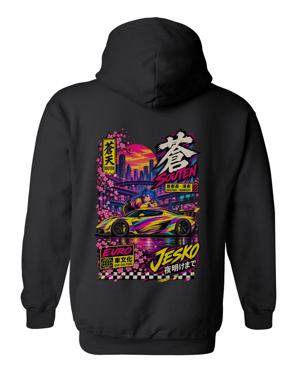 SOUTEN JESKO full-back artwork black pull over hoodie back view with the design