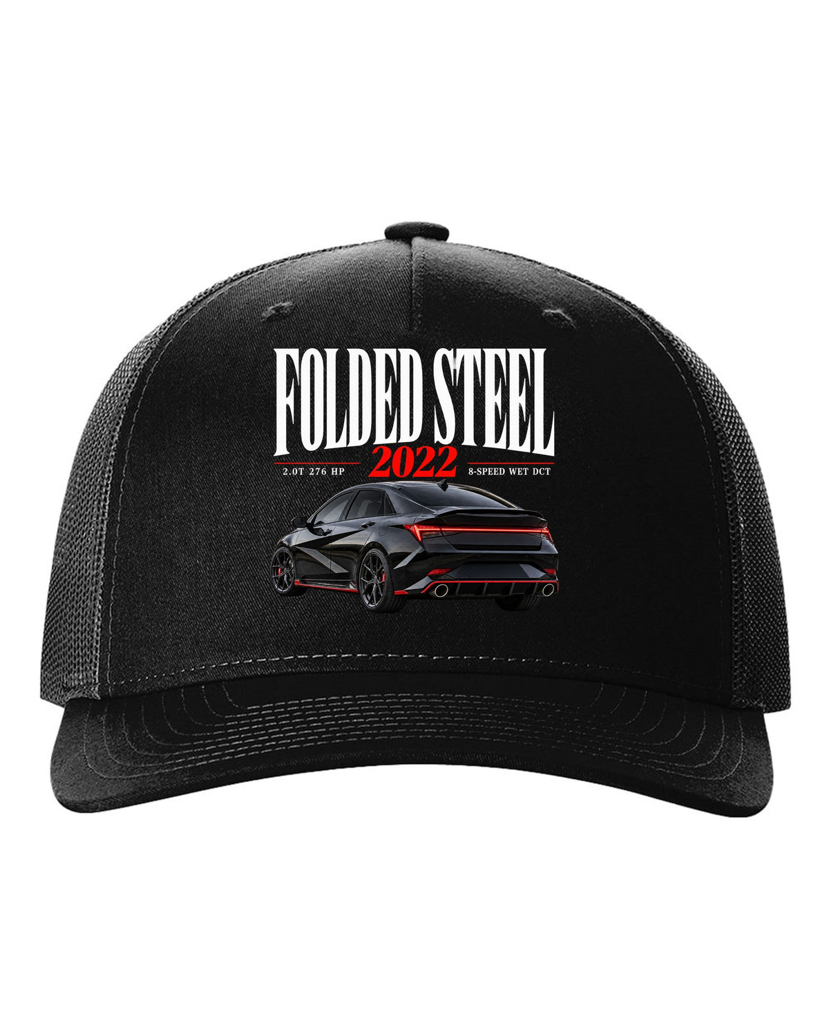 Hyundai Elantra N CN7 editorial headline design with folded steel light bar black hat front view with the design
