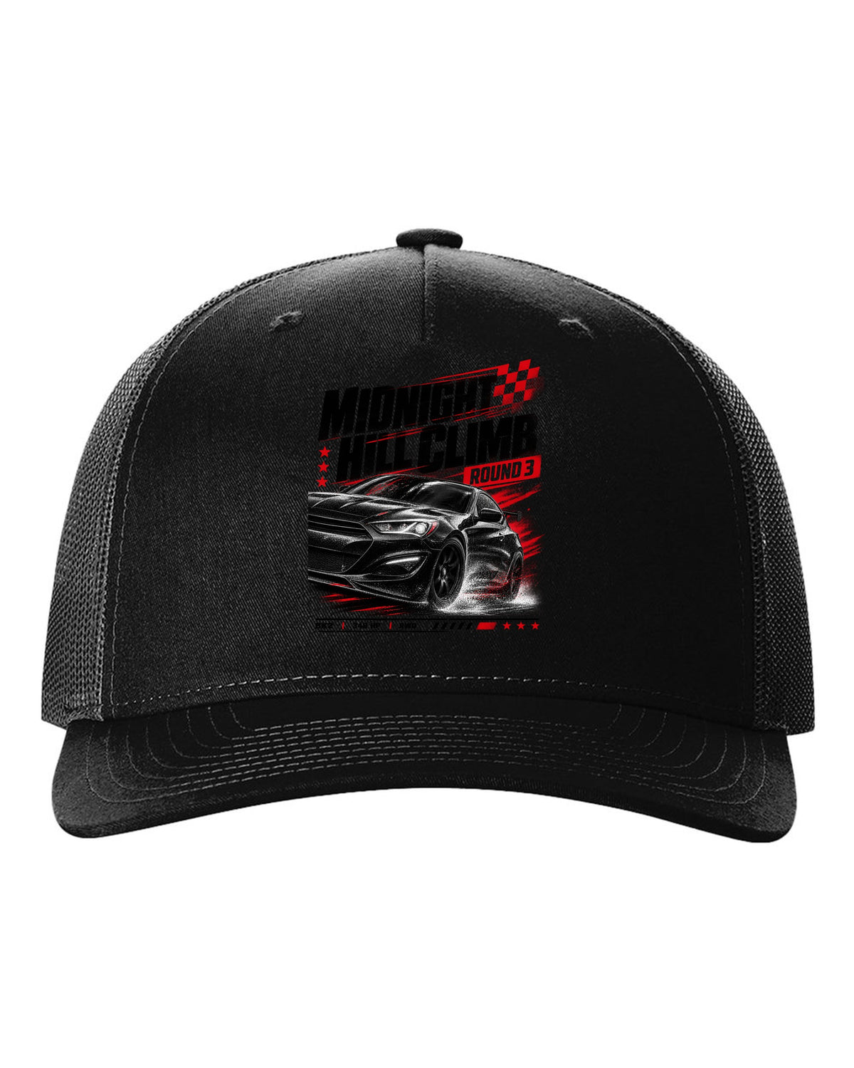 Hyundai Genesis Coupe BK2 midnight hill climb race poster black hat front view with the design