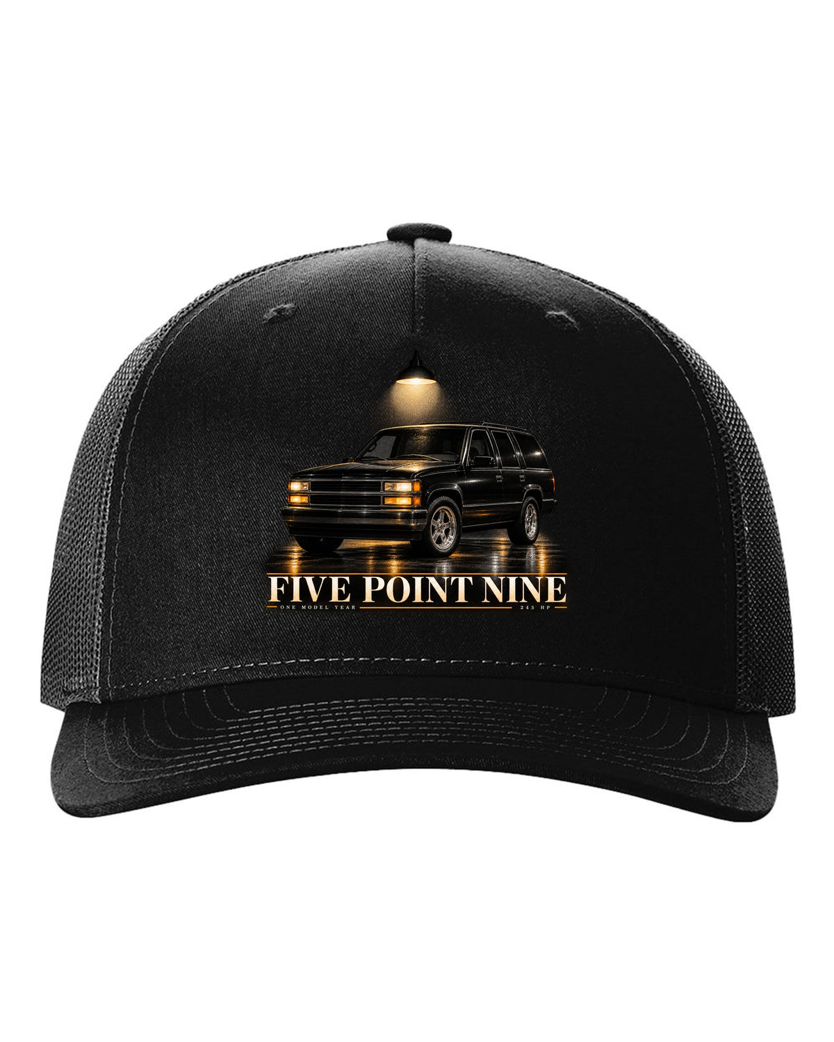Garage night print for the 1998 Jeep Grand Cherokee ZJ 5.9 Limited black hat front view with the design