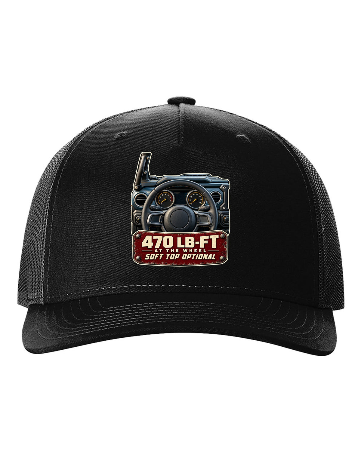 Gauge cluster print for the Jeep Wrangler Rubicon 392 with torque callout black hat front view with the design