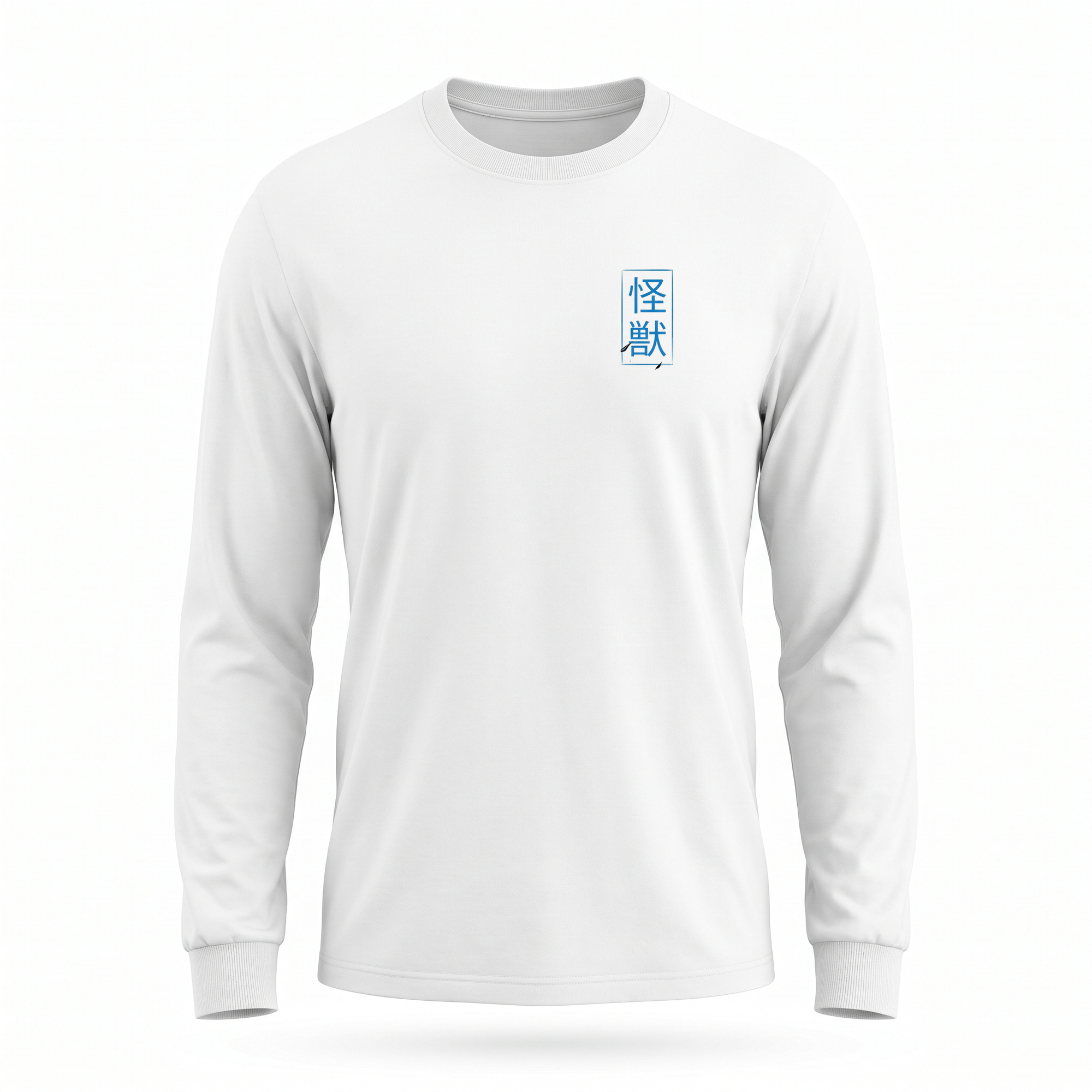 Kaiju — R35 GT-R Monster Sumi Ink Full-Back Long Sleeve — White front (left-chest seal)