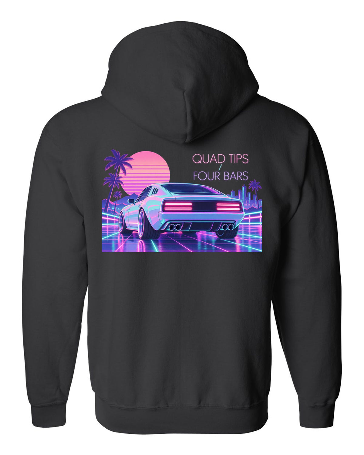 Kia Stinger GT CK vaporwave pastel rear view print with quad tips and four bars text black zip hoodie back view with the design