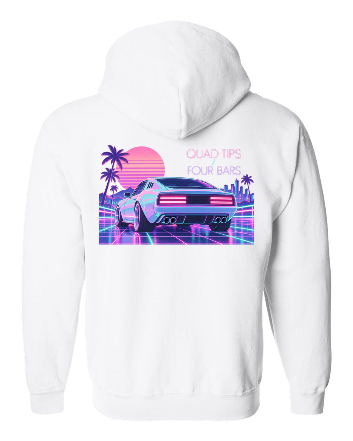 Kia Stinger GT CK vaporwave pastel rear view print with quad tips and four bars text white zip hoodie back view with the design