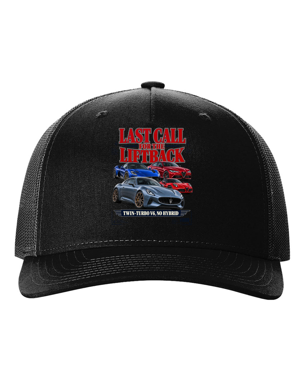 Kia Stinger GT final year editorial headline print black hat front view with the design