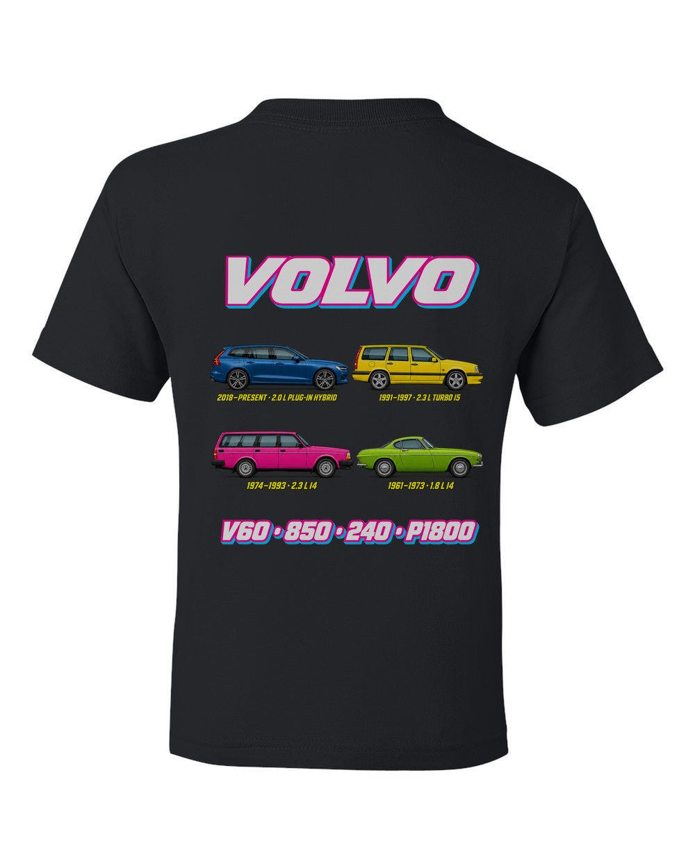 Volvo Performance evolution poster black kids tee back view with the design