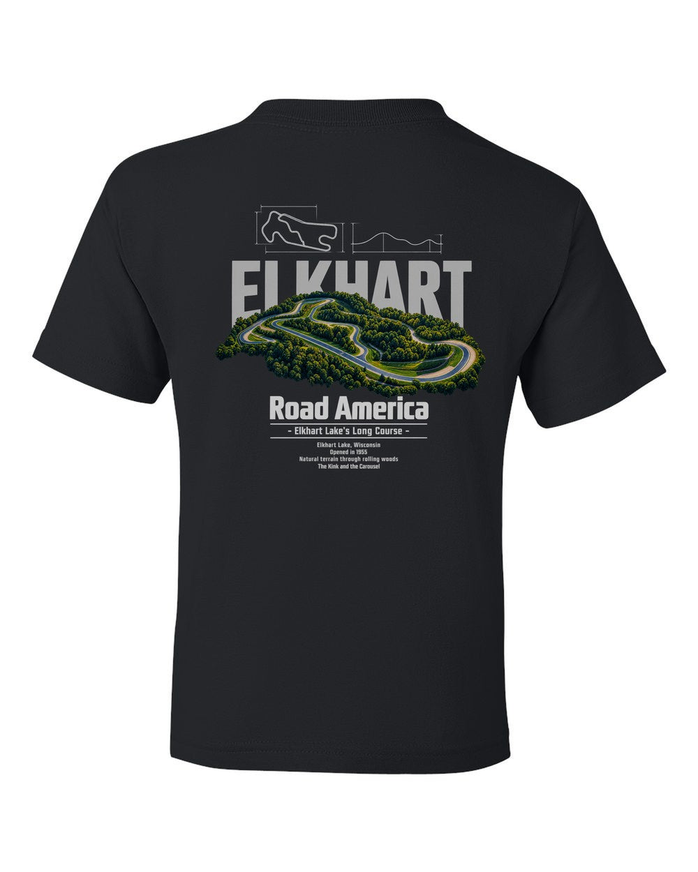 Road America black kids tee back view with the design
