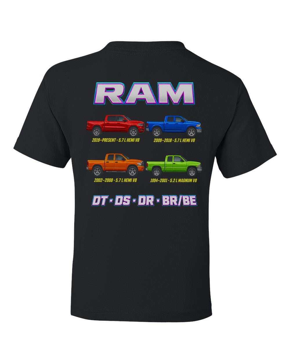 RAM 1500 evolution poster black kids tee back view with the design