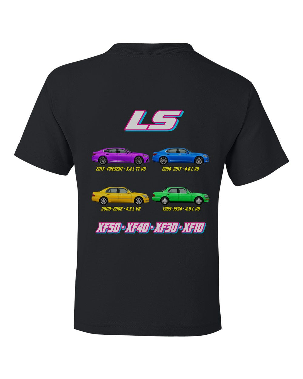 Lexus LS evolution poster black kids tee back view with the design
