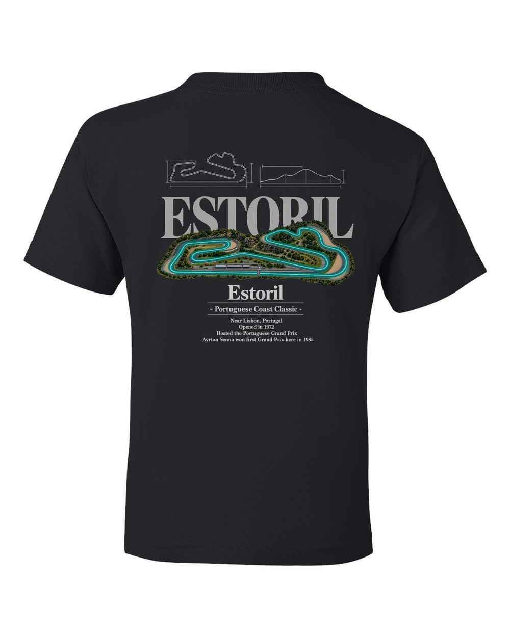 Estoril black kids tee back view with the design