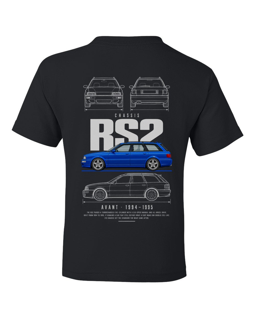 RS2 full-back artwork black kids tee back view with the design