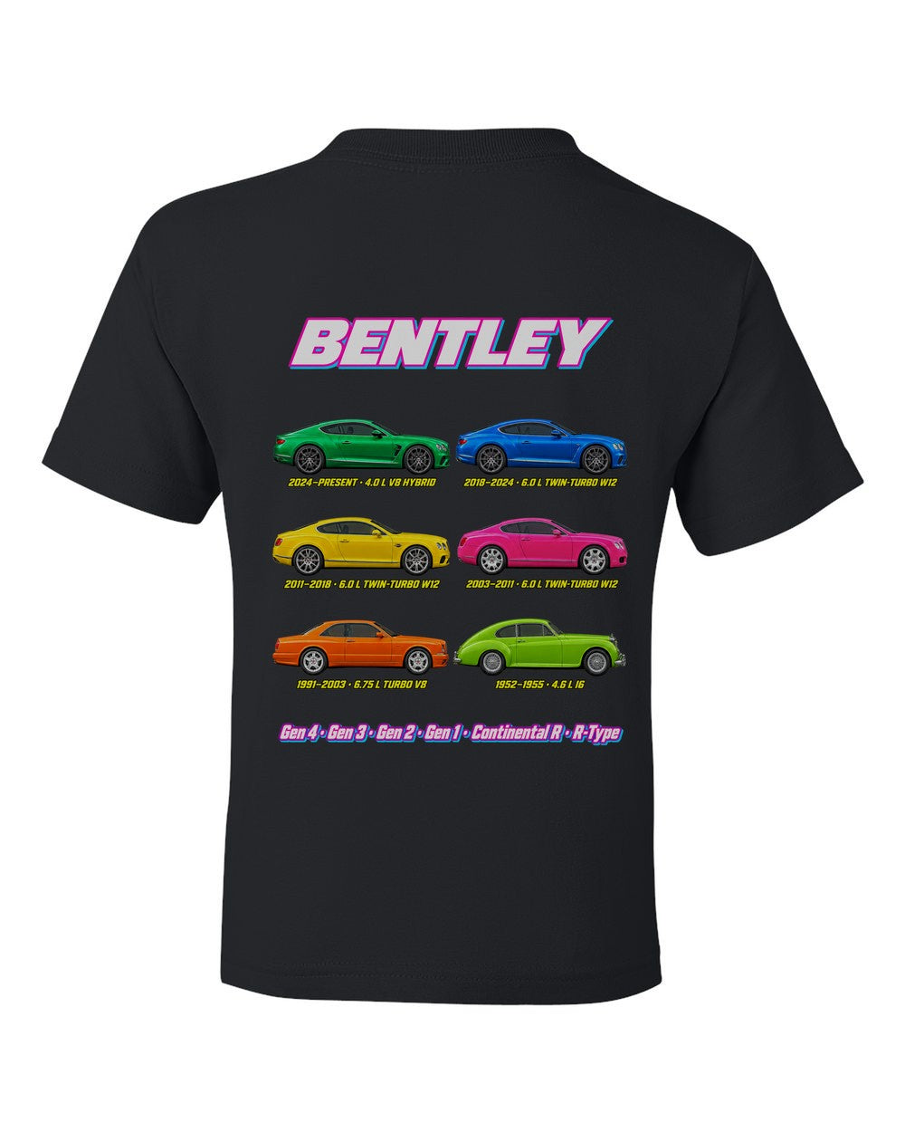 Bentley Continental evolution poster black kids tee back view with the design