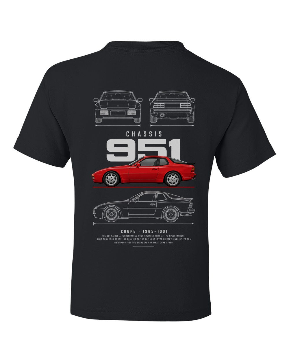951 full-back artwork black kids tee back view with the design