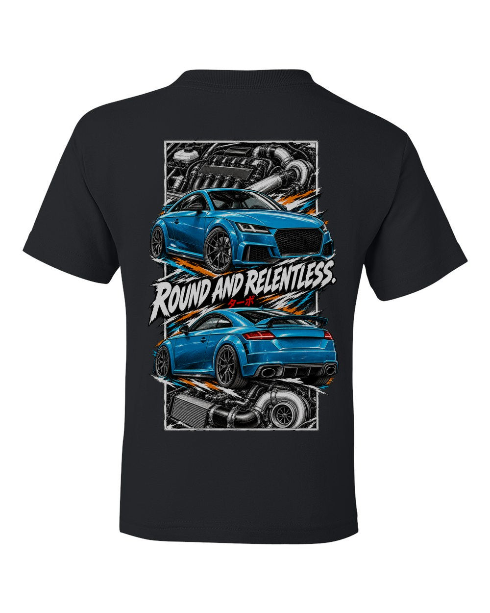 Audi Tt Rs torn poster black kids tee back view with the design