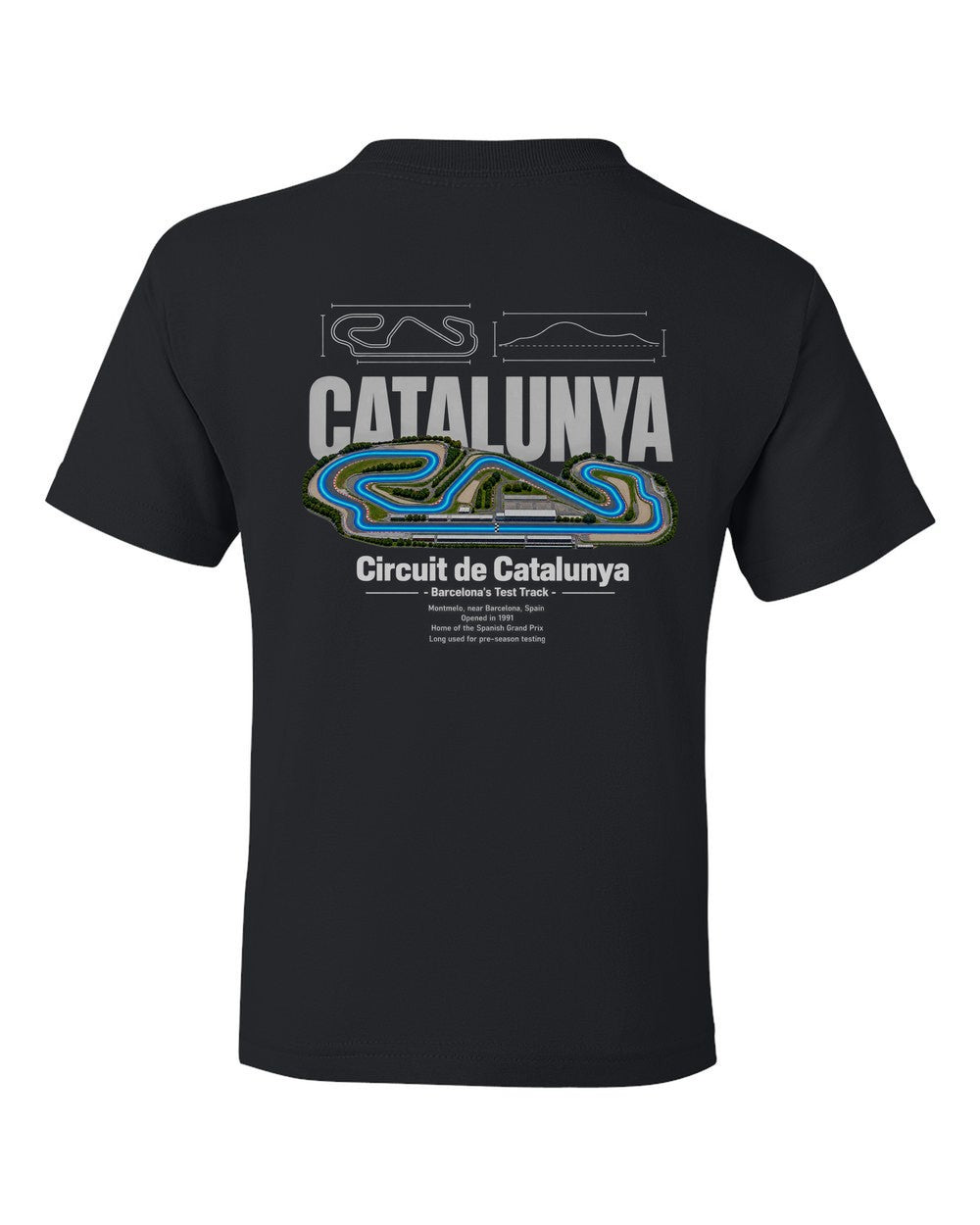 Circuit de Catalunya black kids tee back view with the design