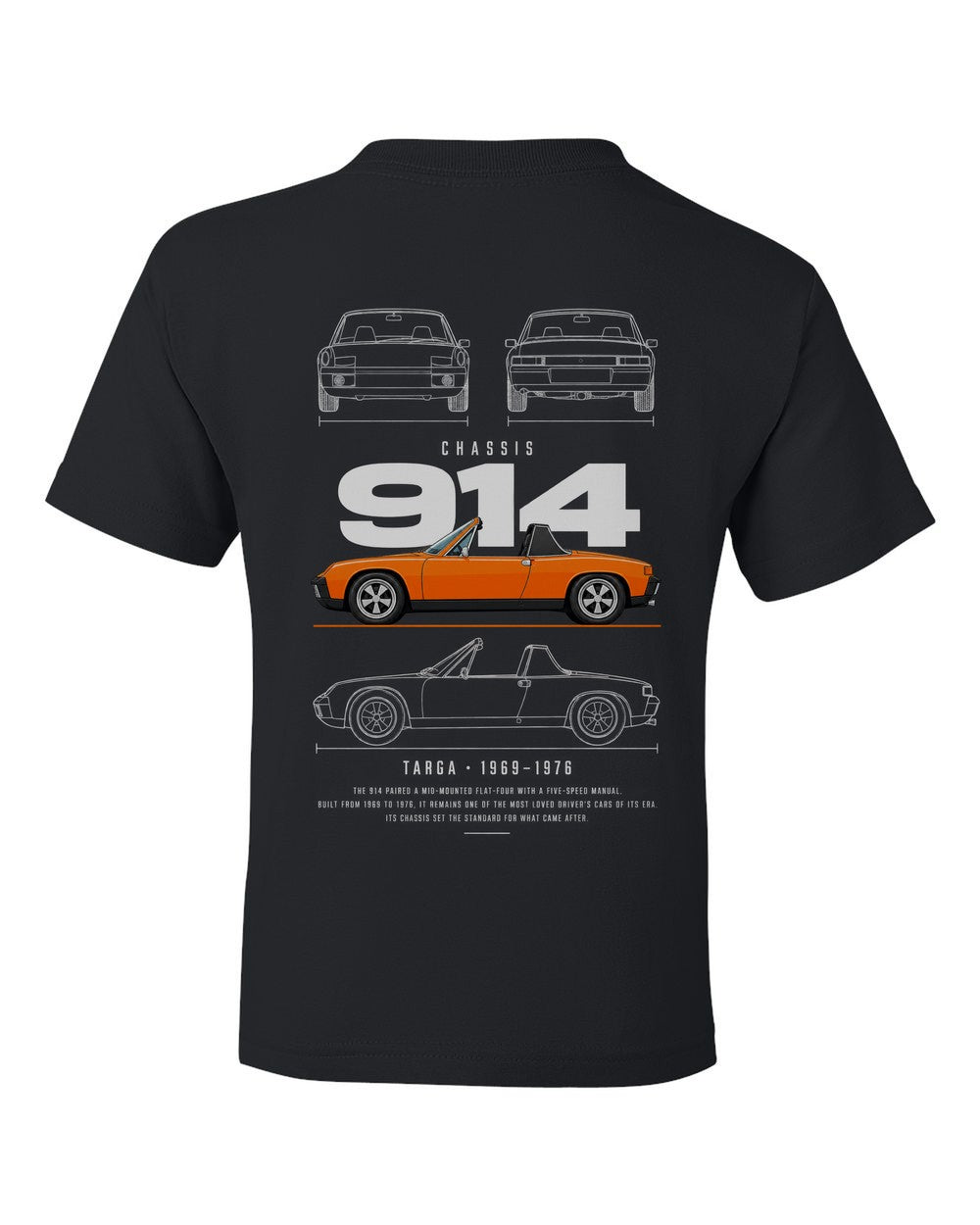 914 full-back artwork black kids tee back view with the design