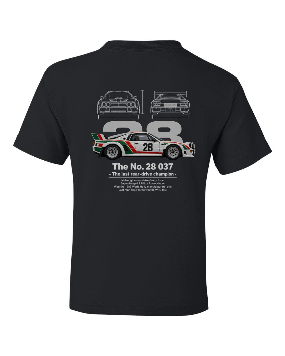 No. 28 037 black kids tee back view with the design