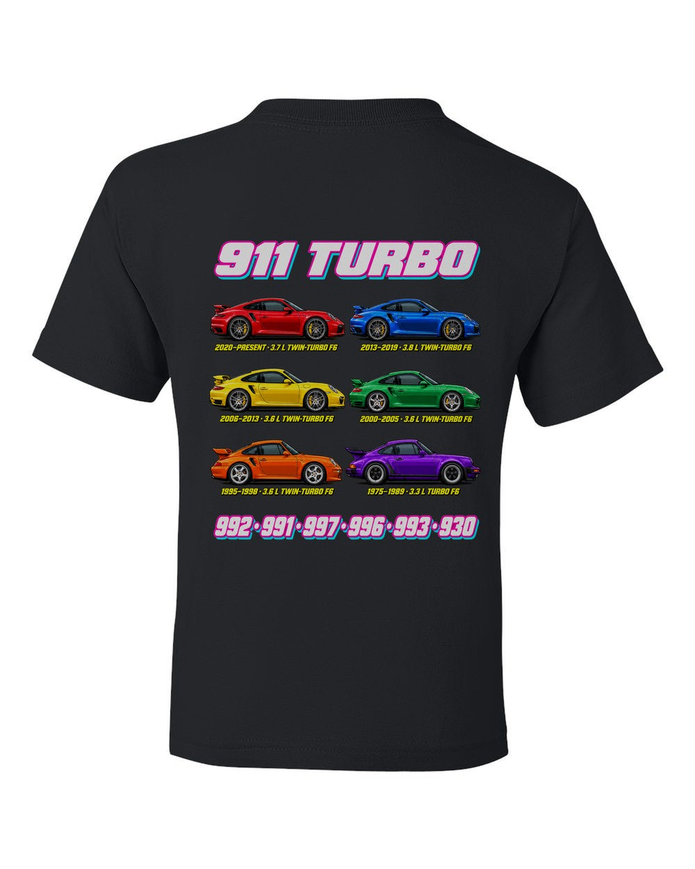 Porsche 911 Turbo evolution poster black kids tee back view with the design