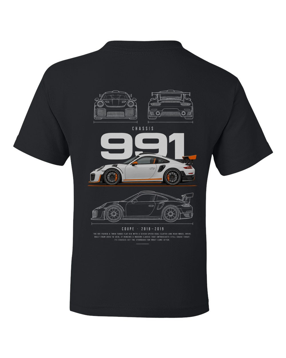 991 full-back artwork black kids tee back view with the design