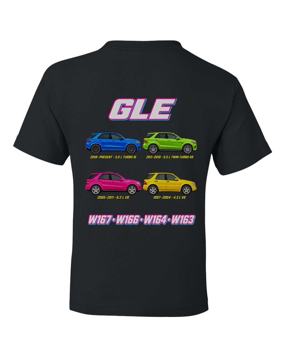 Mercedes GLE ML evolution poster black kids tee back view with the design