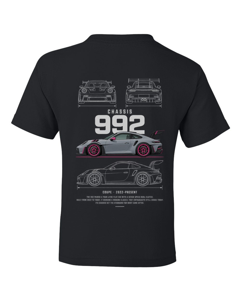 992 full-back artwork black kids tee back view with the design