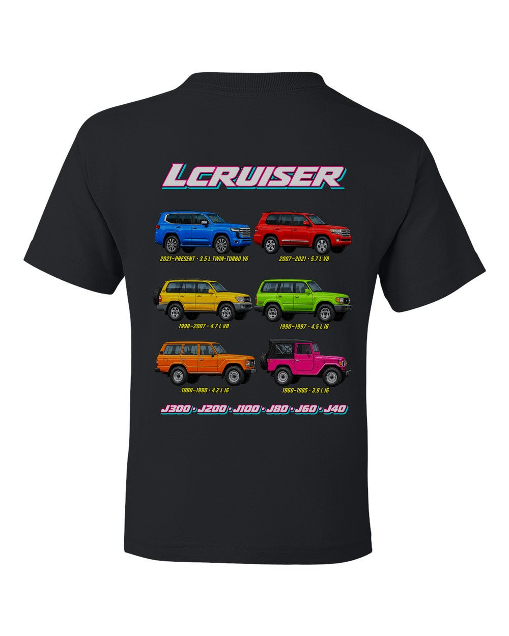 Toyota Land Cruiser evolution poster black kids tee back view with the design