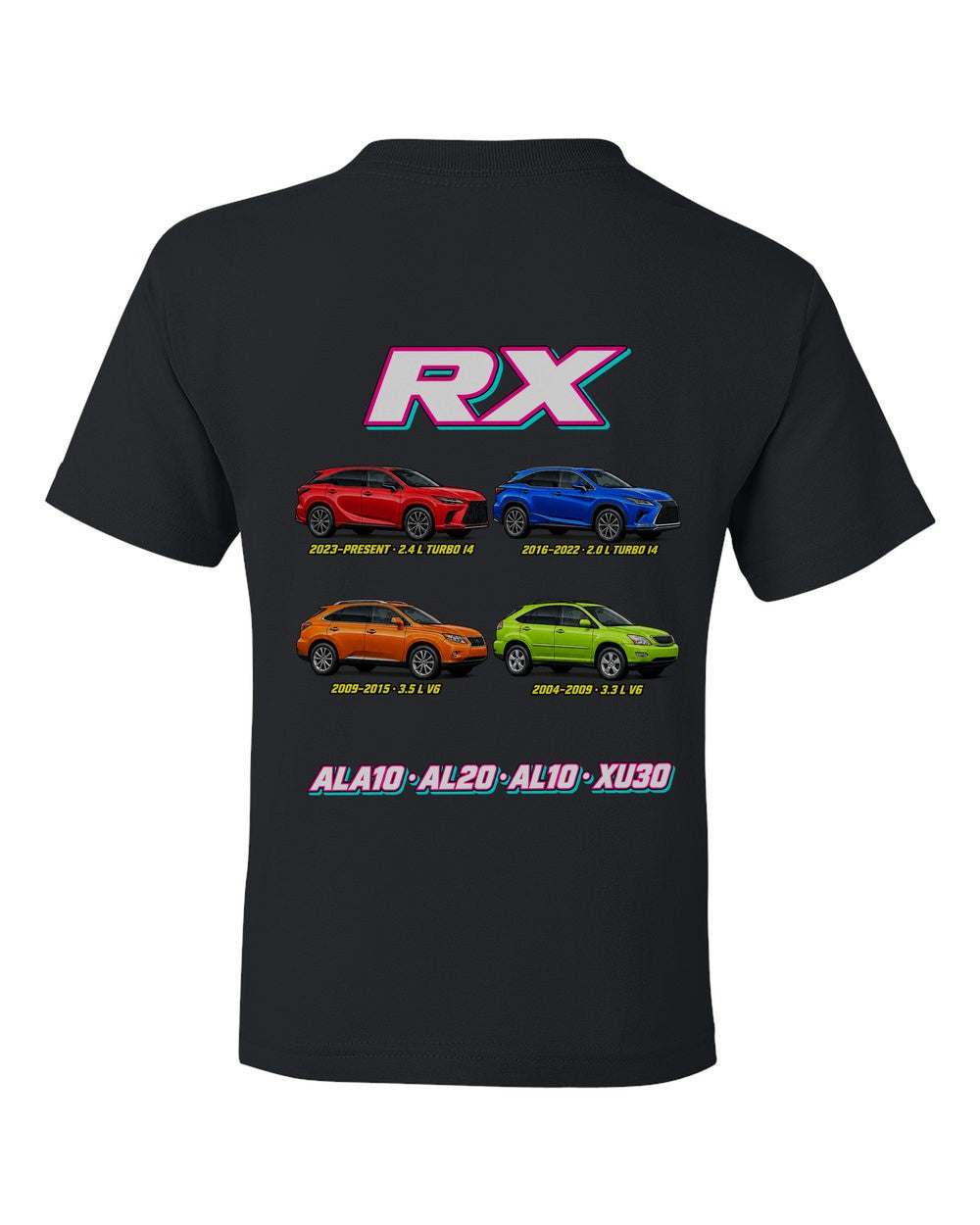Lexus RX evolution poster black kids tee back view with the design