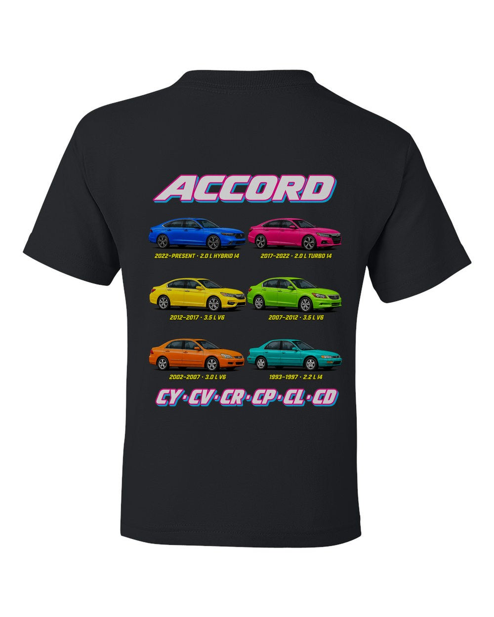 Honda Accord evolution poster black kids tee back view with the design