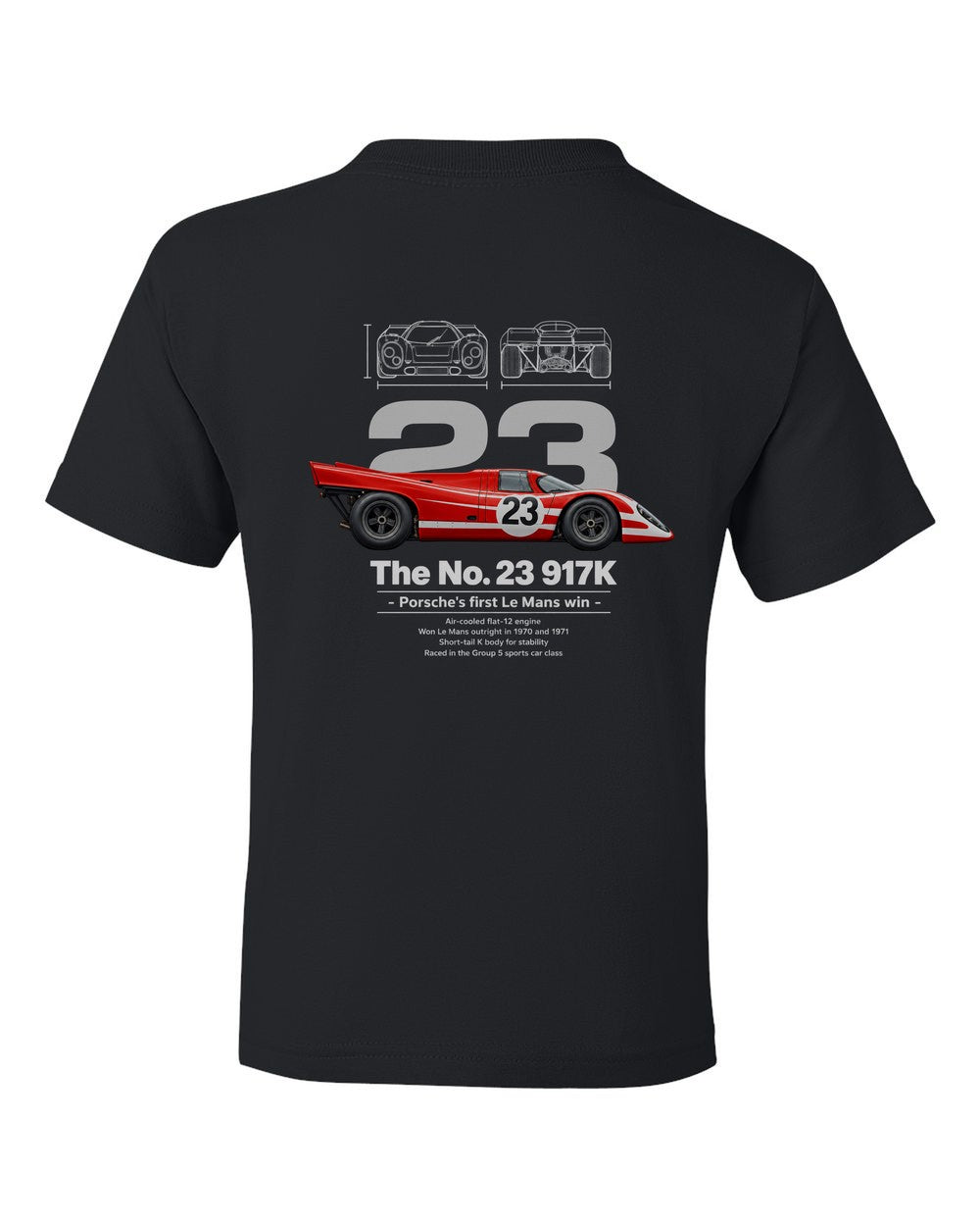 No. 23 917K black kids tee back view with the design