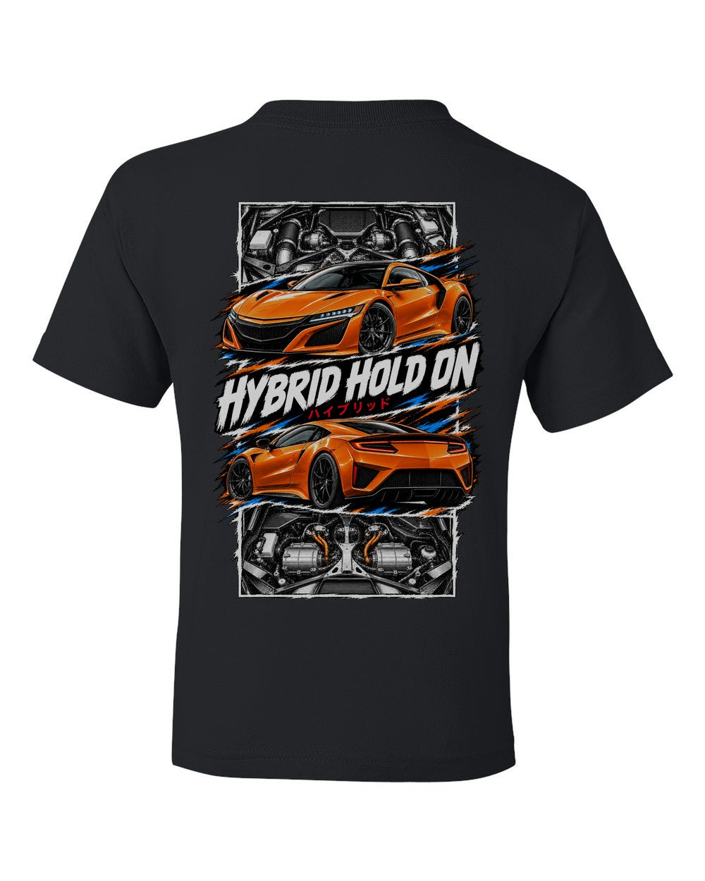 Acura NSX Nc1 torn poster black kids tee back view with the design