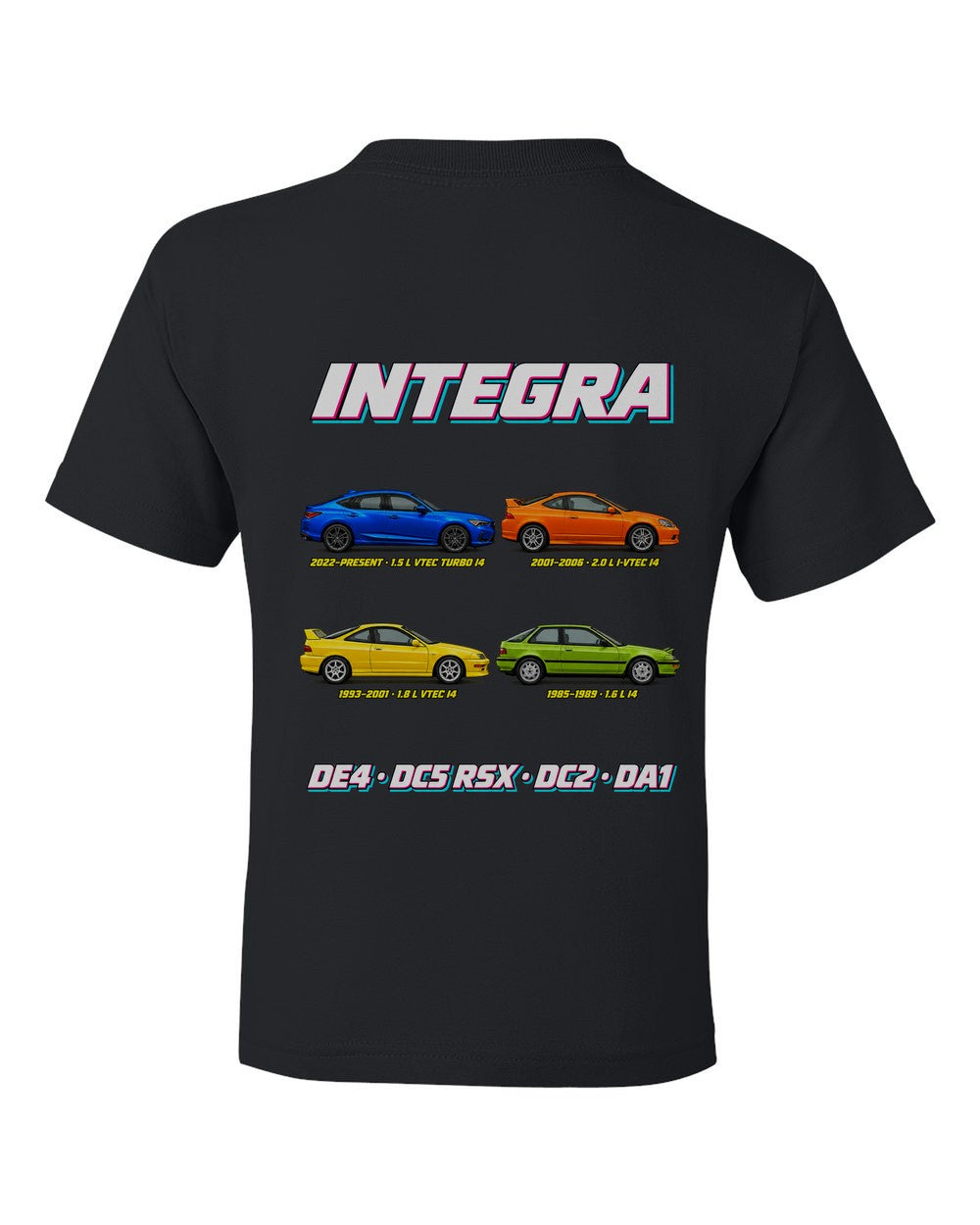 Acura Integra evolution poster black kids tee back view with the design
