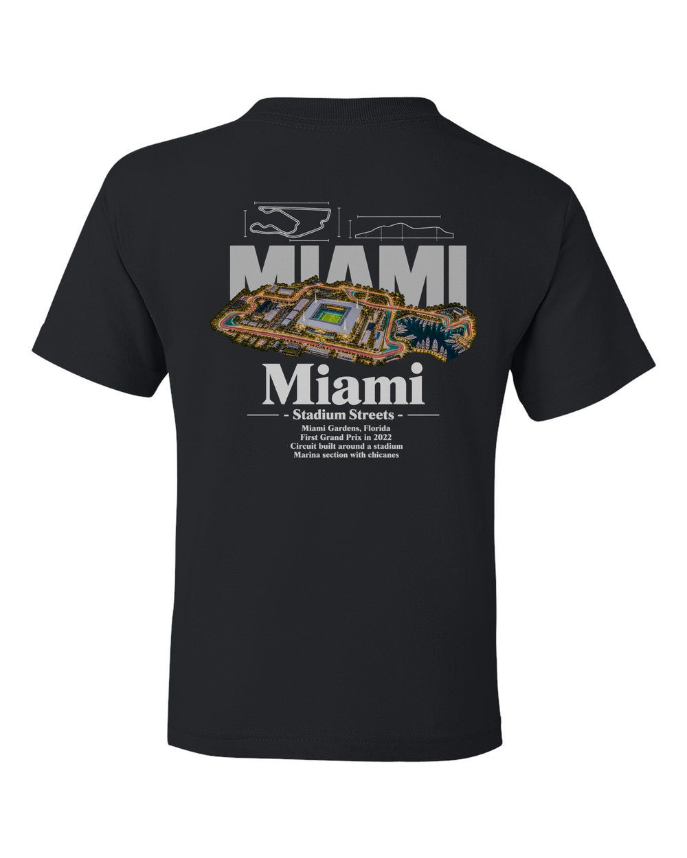 Miami black kids tee back view with the design