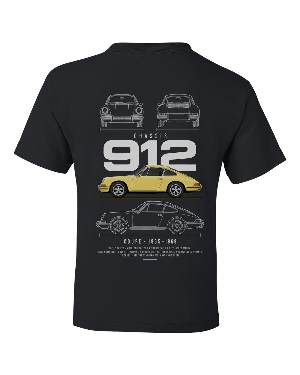 912 full-back artwork black kids tee back view with the design