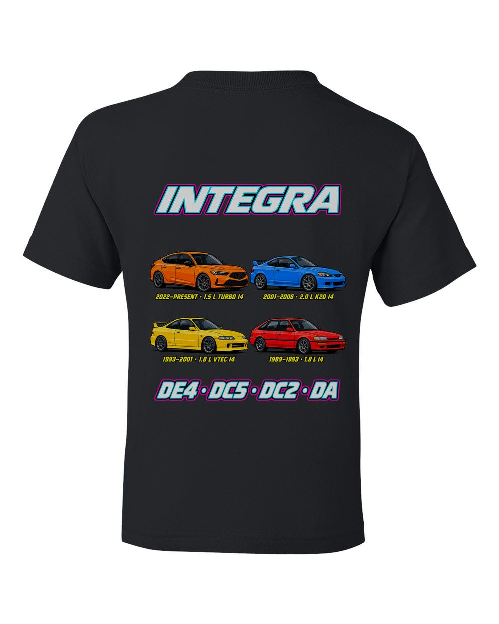 Honda Integra evolution poster black kids tee back view with the design