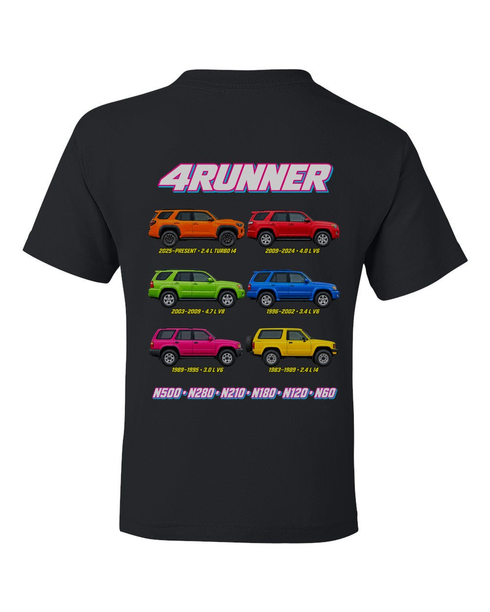 Toyota 4runner evolution poster black kids tee back view with the design