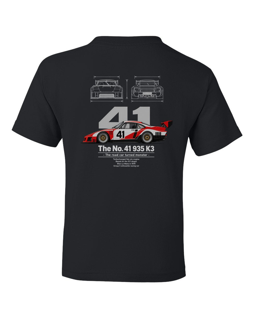 No. 41 935 K3 black kids tee back view with the design