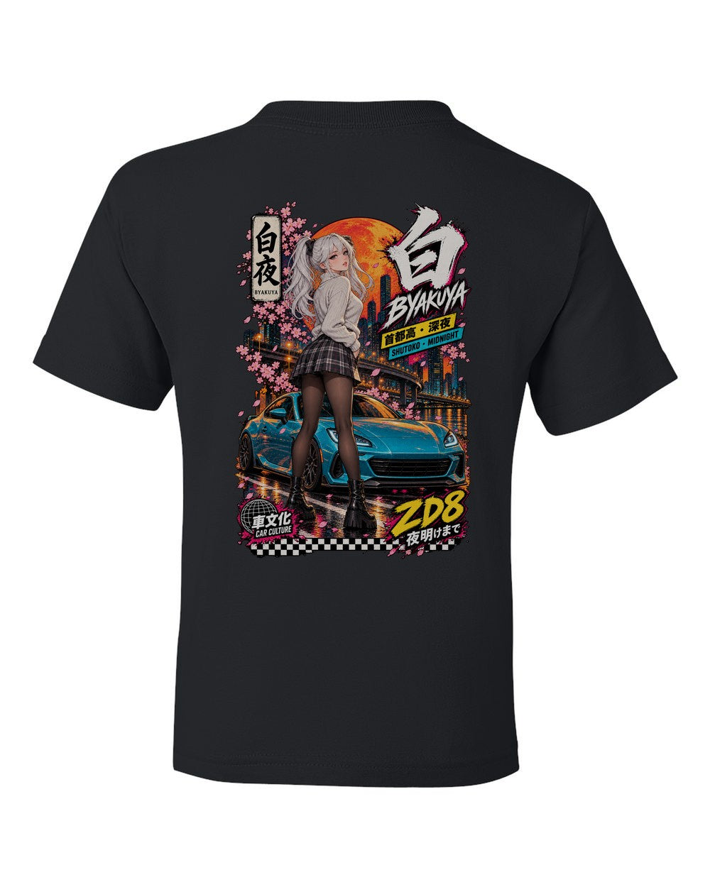 BYAKUYA ZD8 full-back artwork black kids tee back view with the design