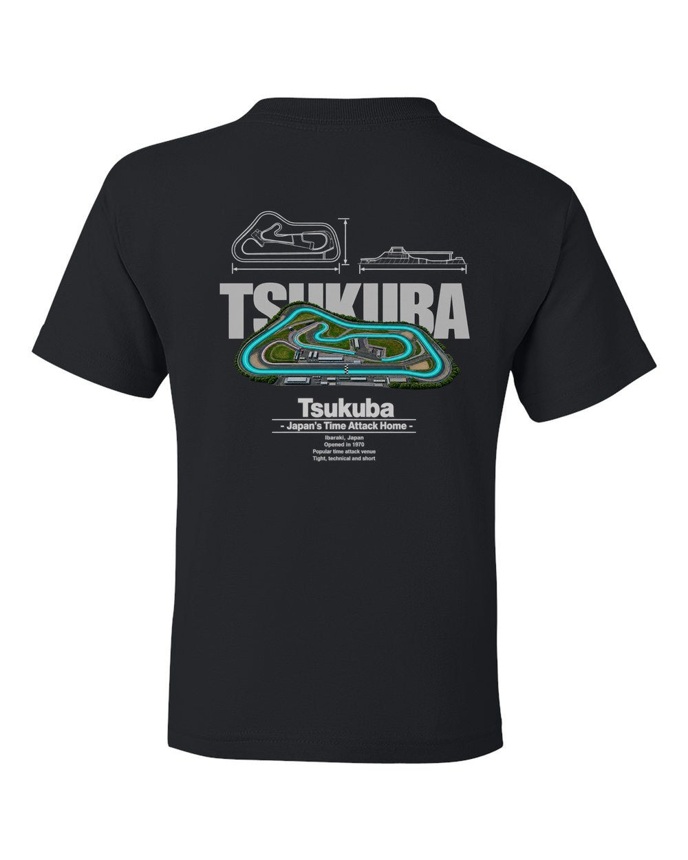 Tsukuba black kids tee back view with the design