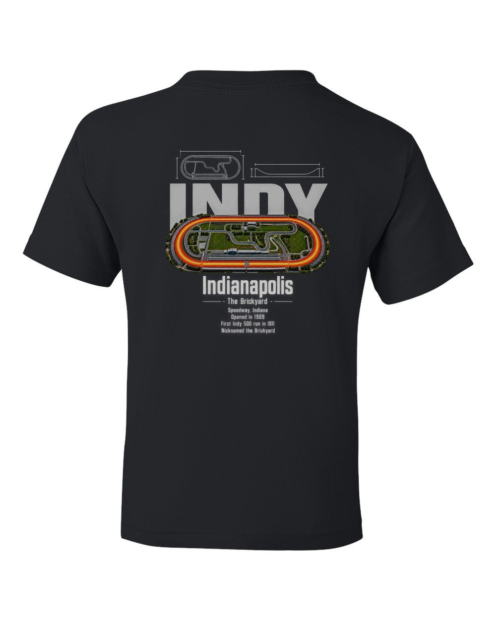 Indianapolis black kids tee back view with the design