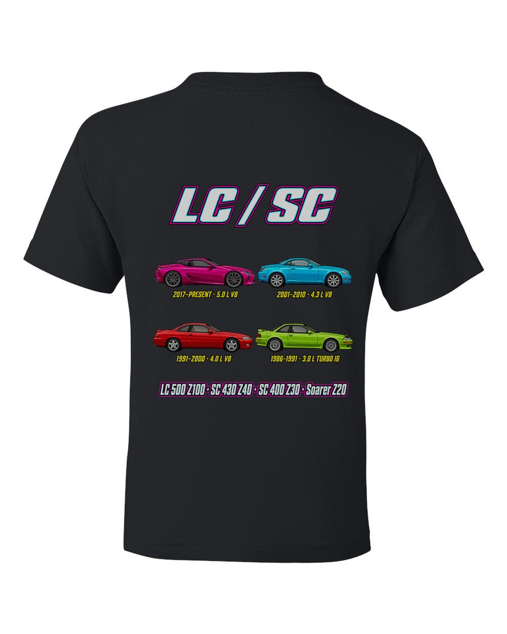 Lexus SC LC evolution poster black kids tee back view with the design