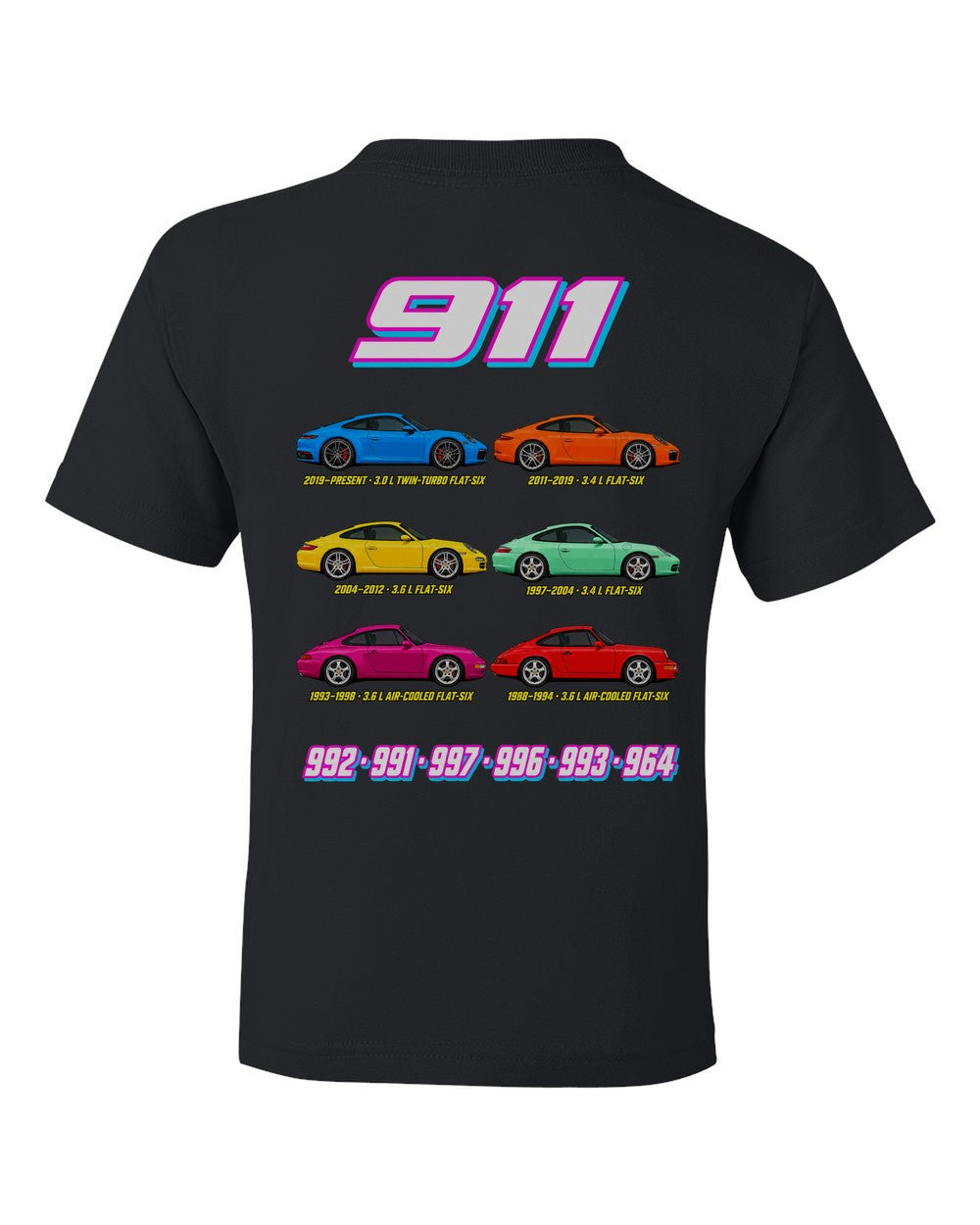 911 evolution poster black kids tee back view with the design