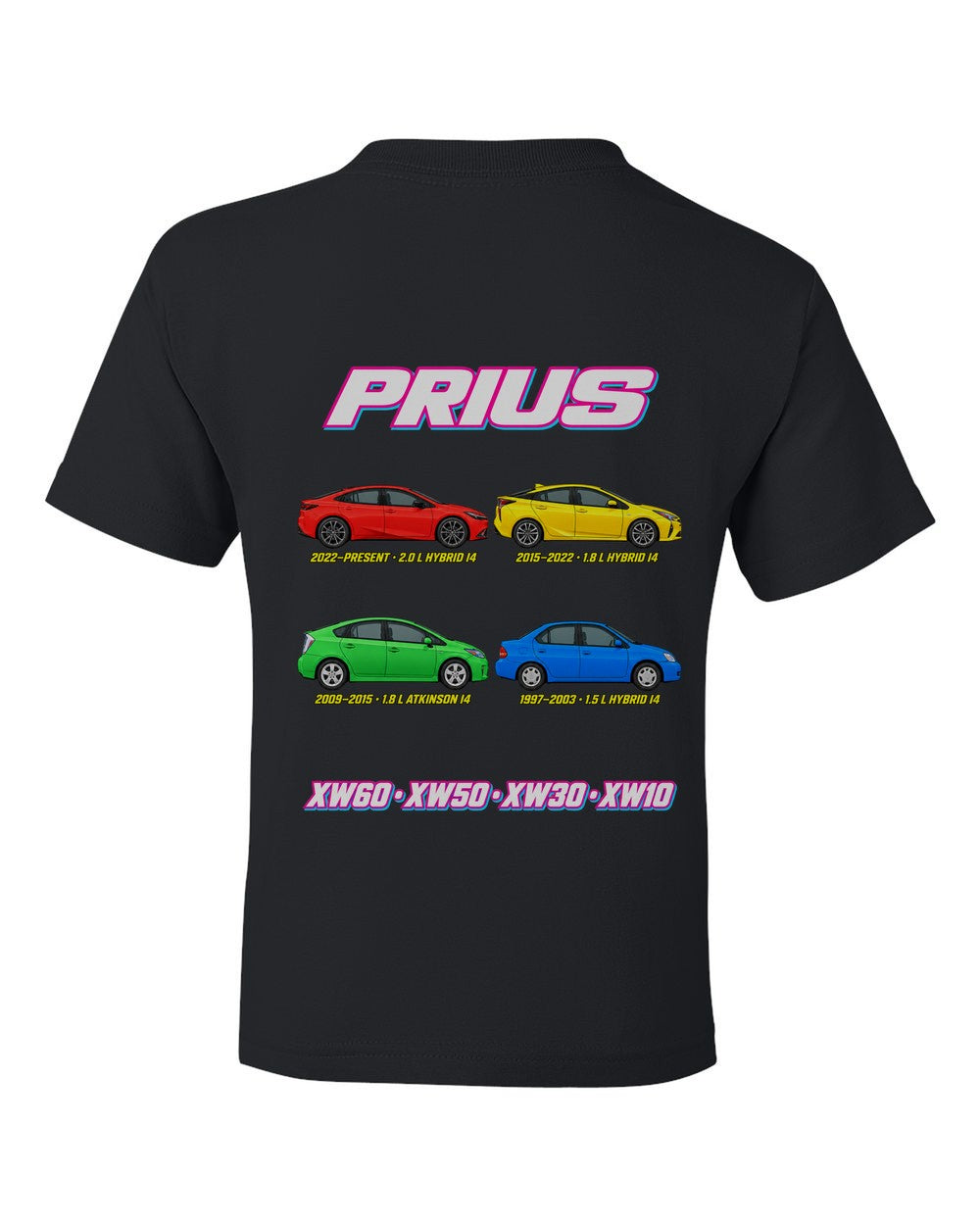 Toyota Prius evolution poster black kids tee back view with the design