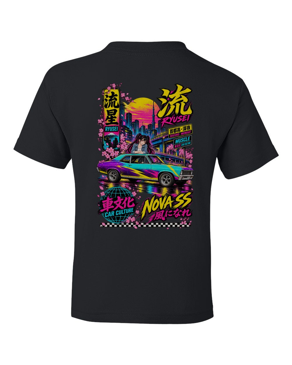RYUSEI NOVA SS full-back artwork black kids tee back view with the design