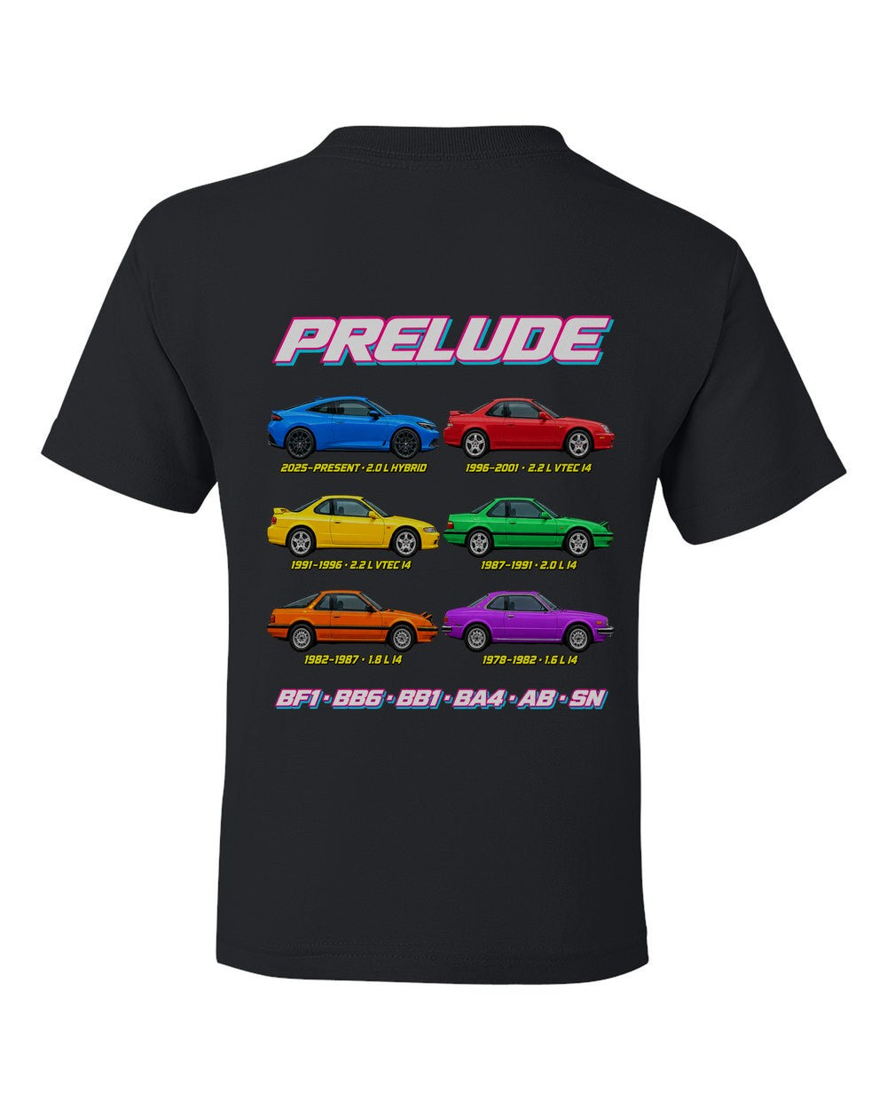 Honda Prelude evolution poster black kids tee back view with the design